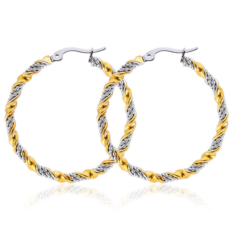 18k Gold Two Tone Textured Hoop Earrings Liv Oliver 4742