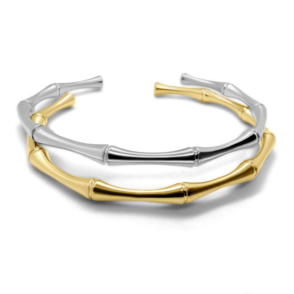 18k Gold & Silver Modern Open Cuff Bangle Set