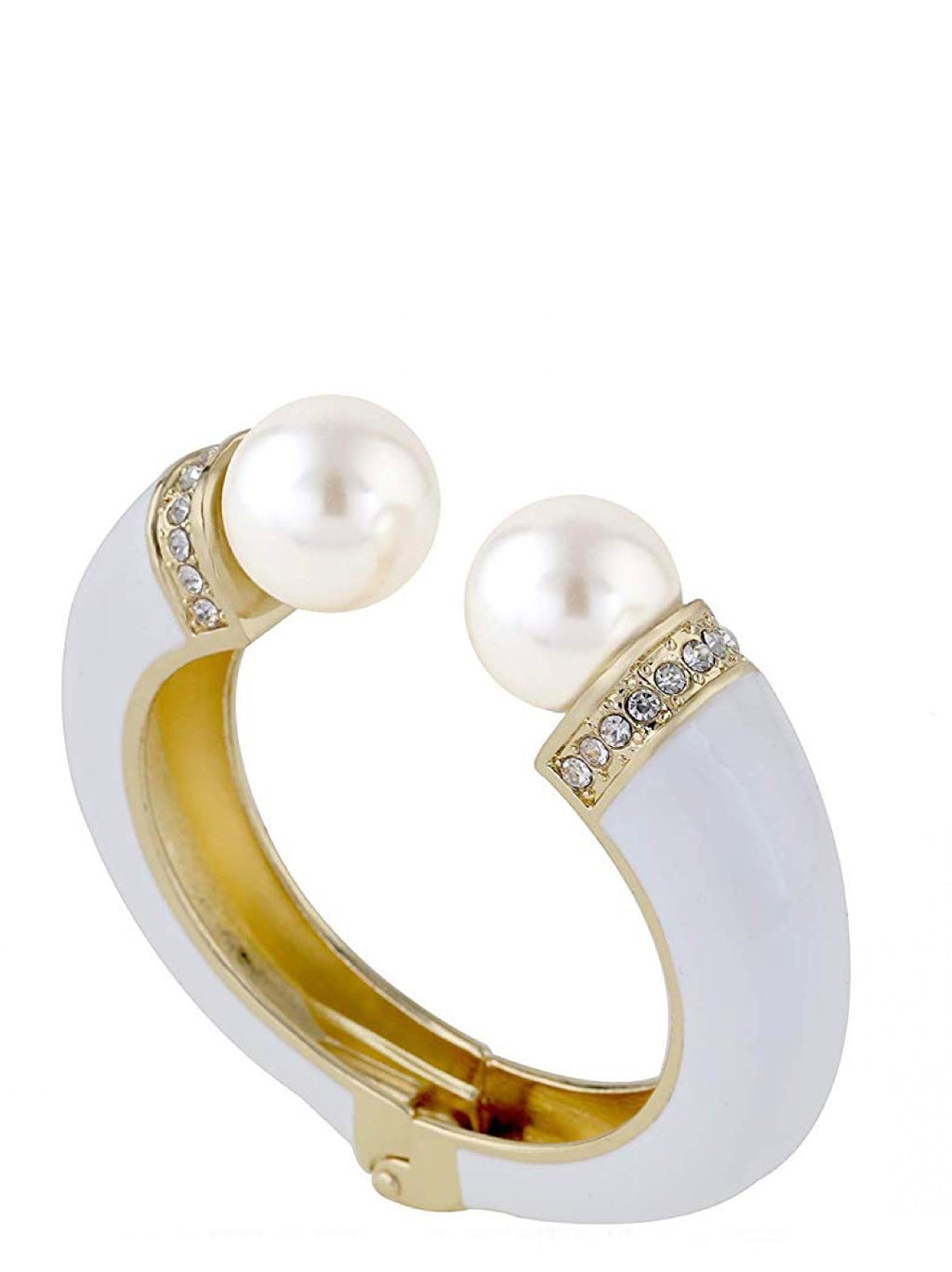 18K Gold Enamel & Pearl Cuff Bangle