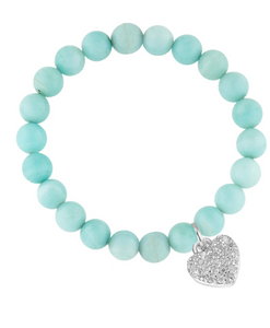 Silver Sea Blue Heart Charm Bracelet