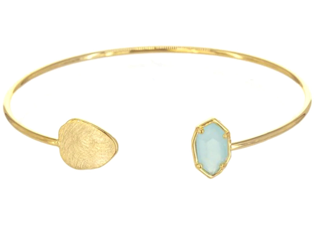 18k Gold Geometric Sea Green Cuff Bangle