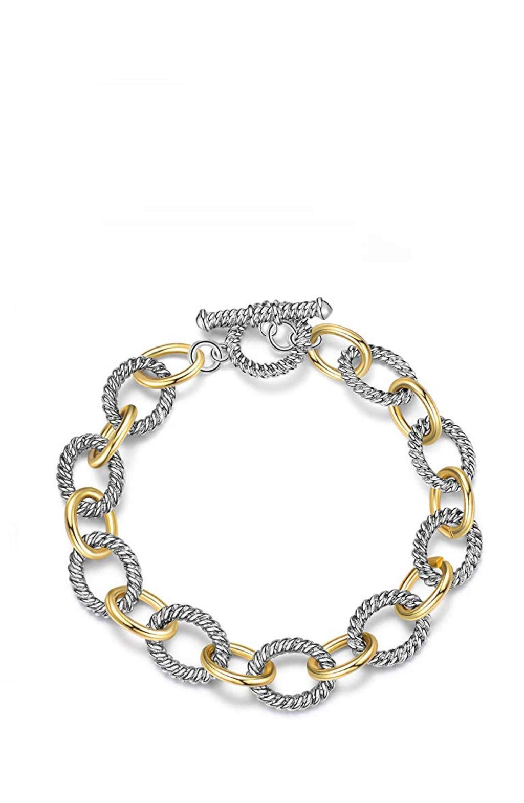 18k Gold Two Tone Textured Link Bracelet