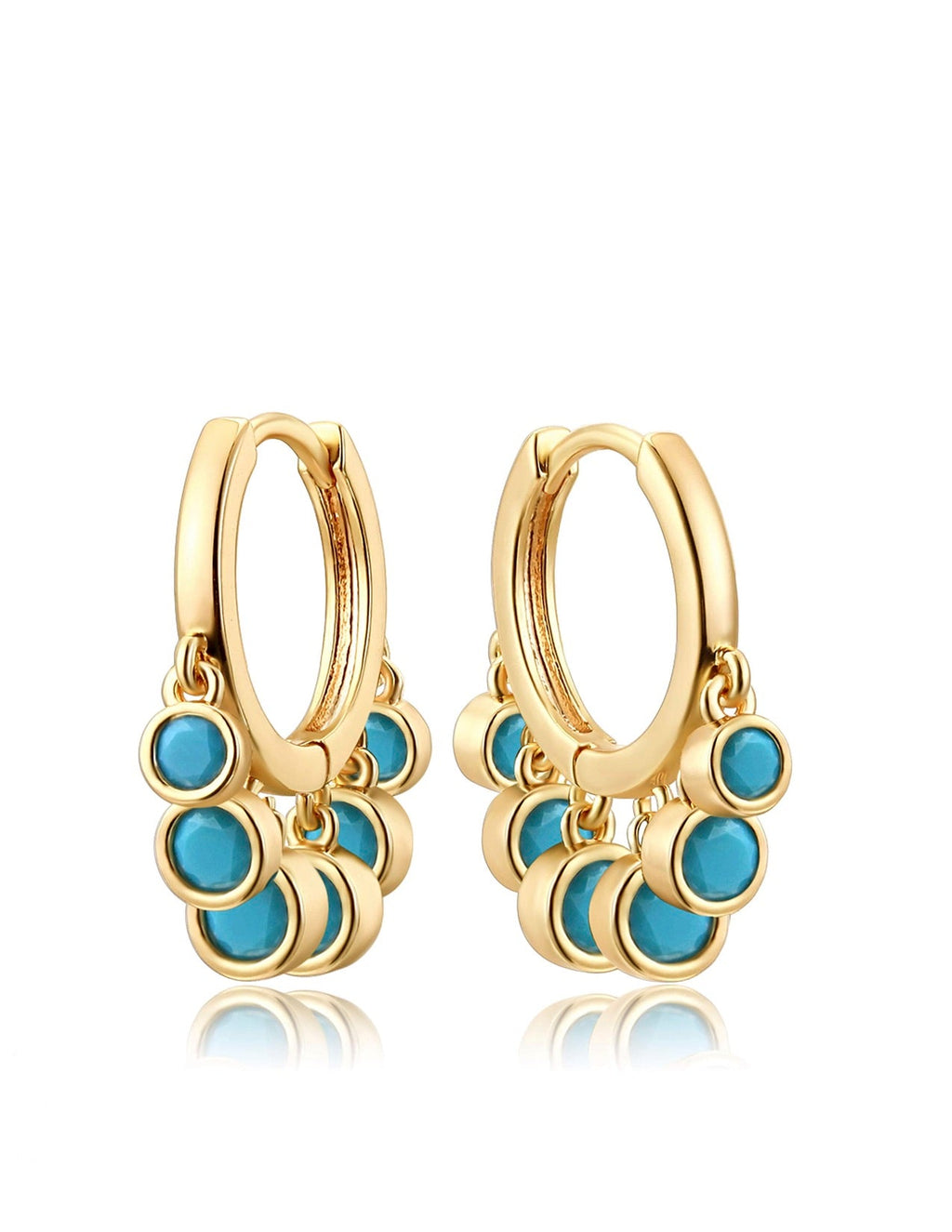 18k Gold Turquoise Drop Hoop Charm Earrings