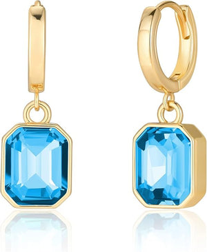 18k Gold Green Emerald- Cut  Drop Quartz Earrings