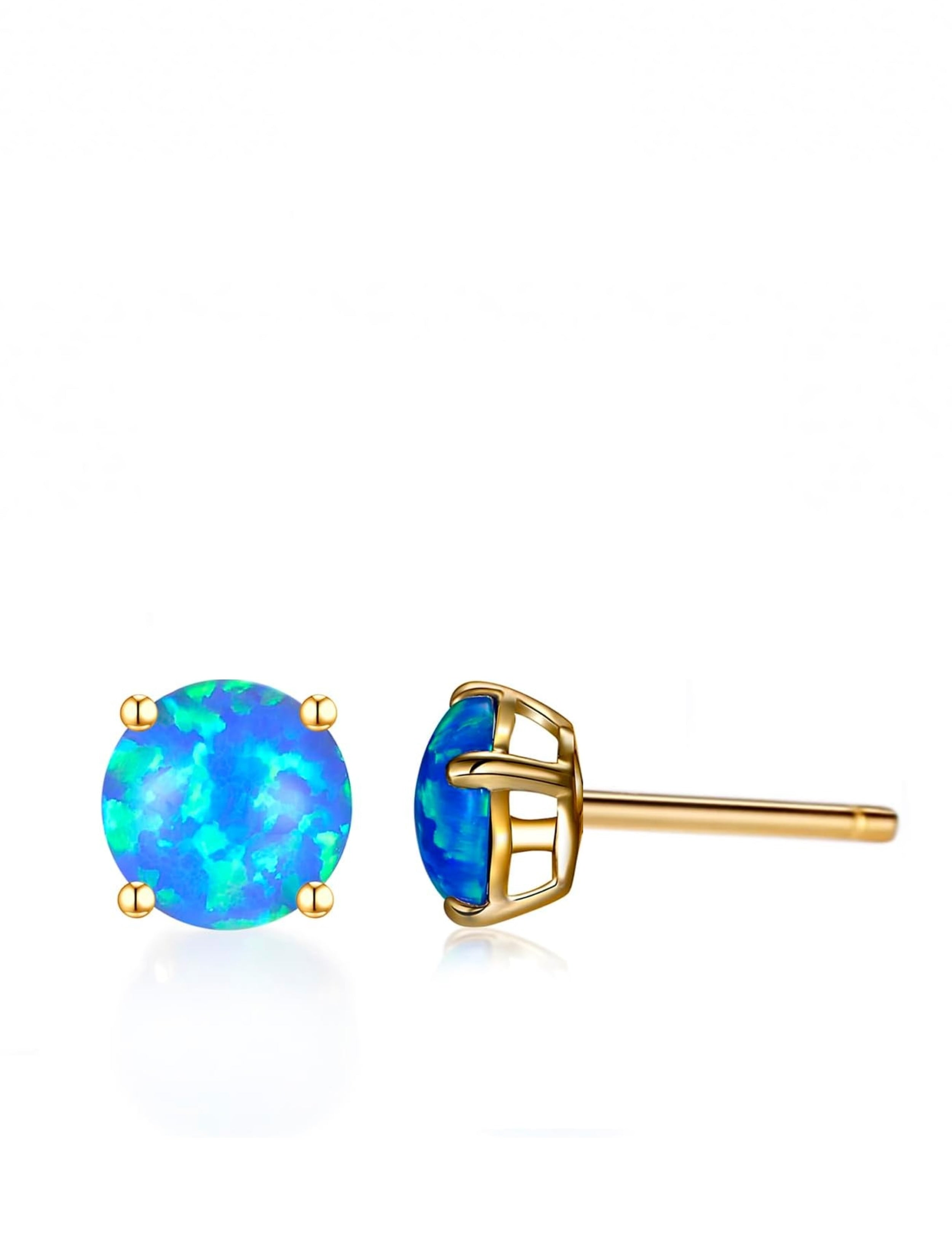 18K Gold Multi Blue Opal Stud Earrings