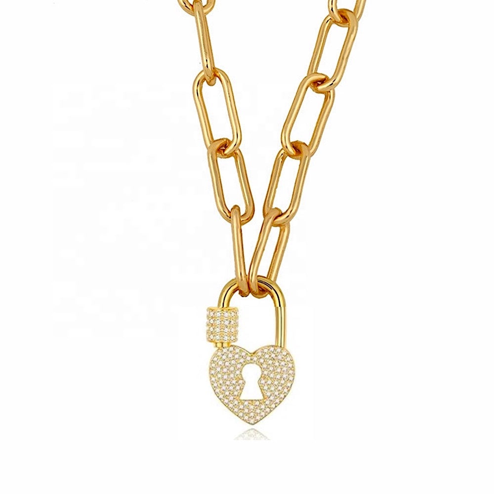 18K Gold Love Lock Charm Necklace