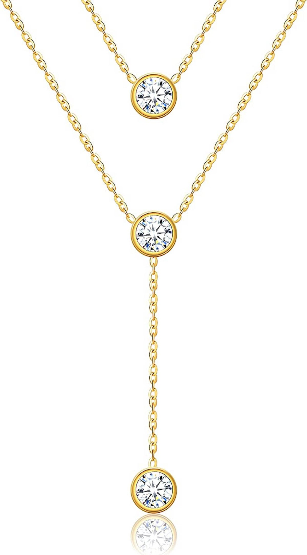 18k Gold Plated Cz Double Layer Necklace