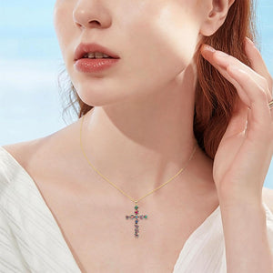 18K Gold Multi Color Cross Necklace