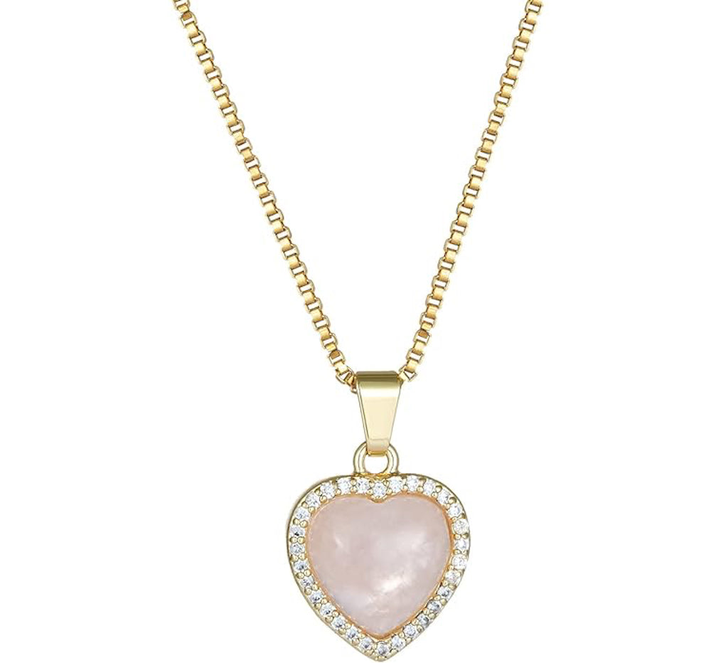 18K Gold Pink Heart Gemstone Necklace