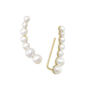 18K Gold Multi Pearl Climber Earrings