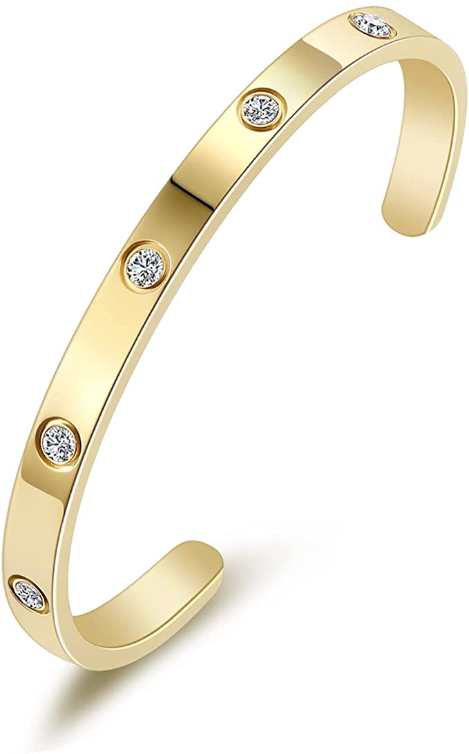 18K Gold Plated Station Cuff Cz Bangle