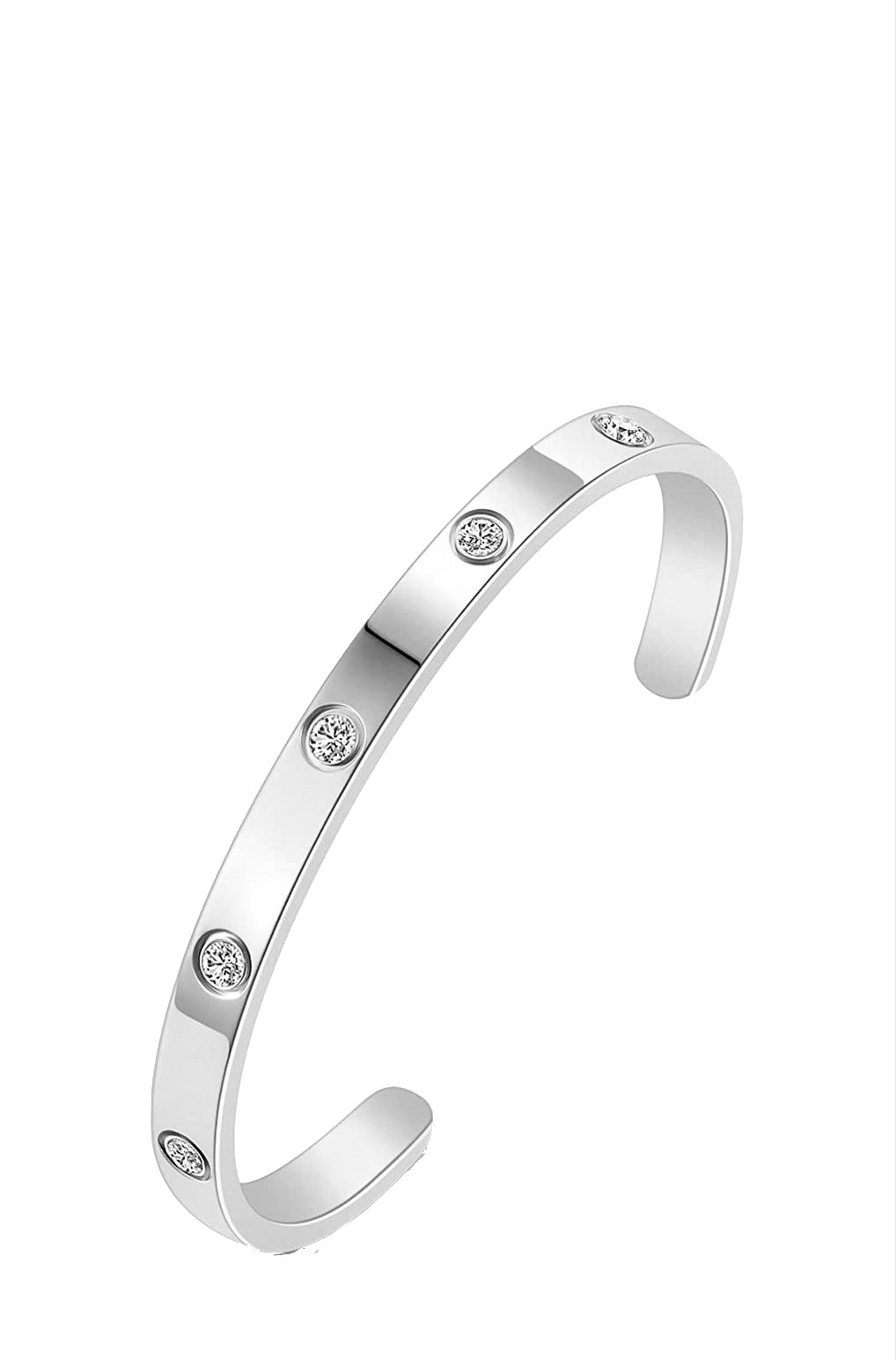 Silver Plated Station Cuff Cz Bangle