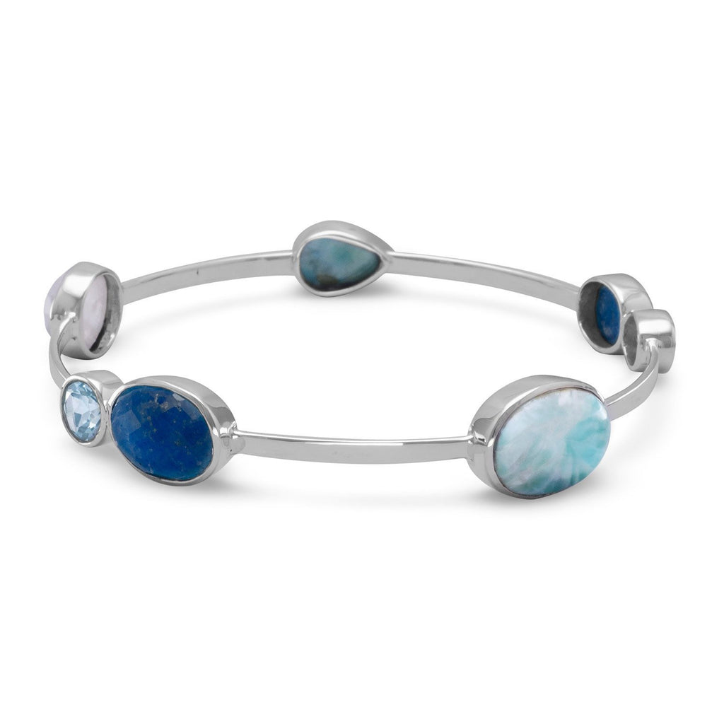 Sterling Silver Multi Gemstone Bangle Bracelet